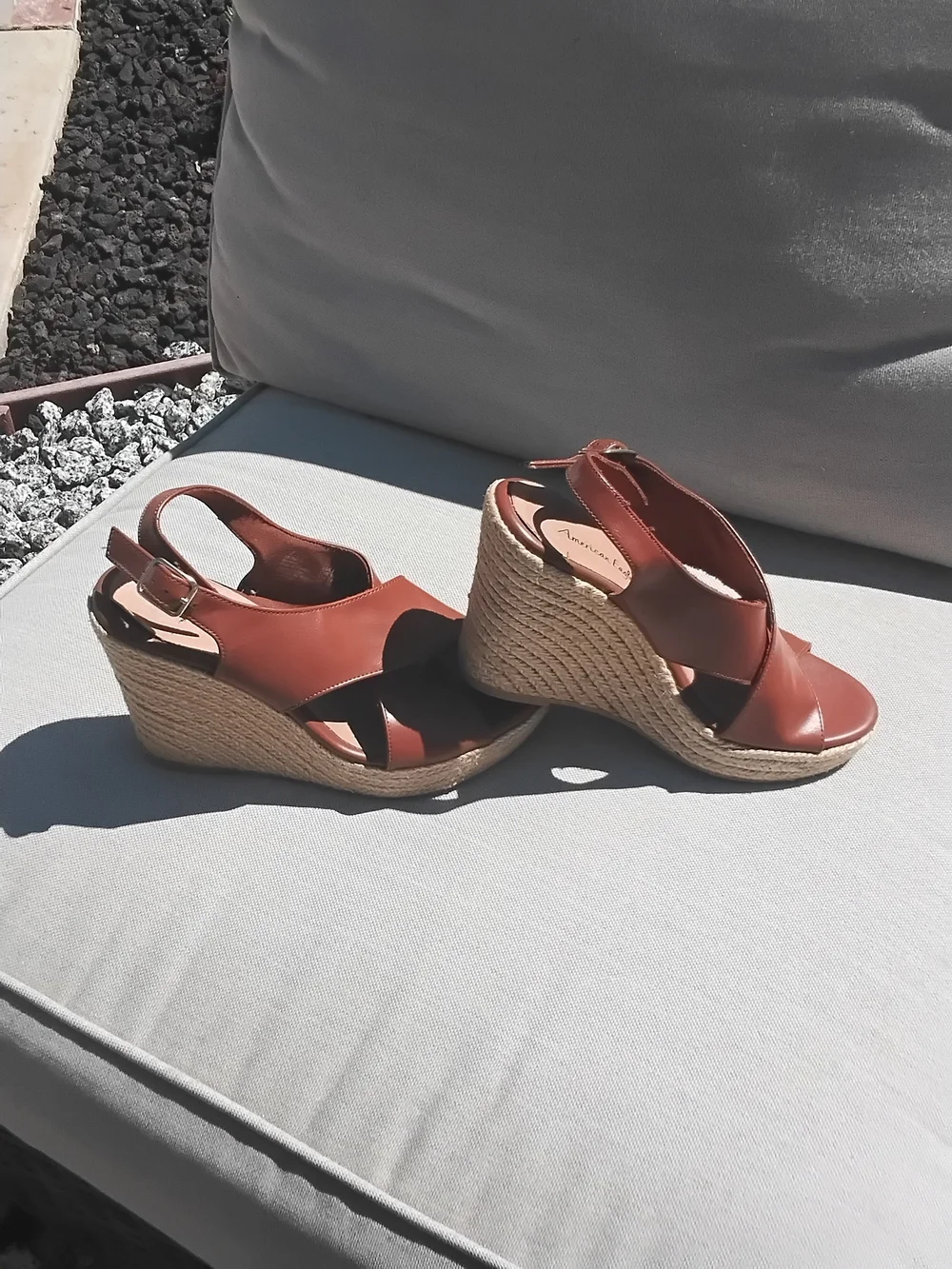 American Apparel Tan Leather Wedge Espadrilles Size 7